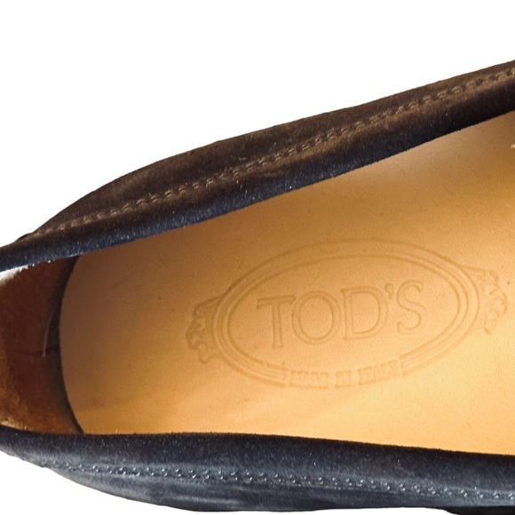 ✌️OUT✌️TOD'S Driving Shoes Brown Suede Leather Men’s 9.5 Loafers Square Toe - Picture 3 of 13